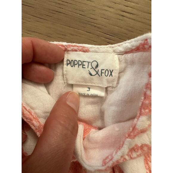 Poppet and Fox Girls Peach and White Peacock Cotton Sleeveless Romper Size 3T - Picture 5 of 6